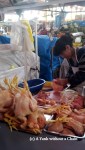 A woman butchering chickens at San Camilo Market