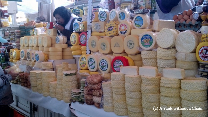 A selection of Peruvian cheeses on display at the San Camilo market