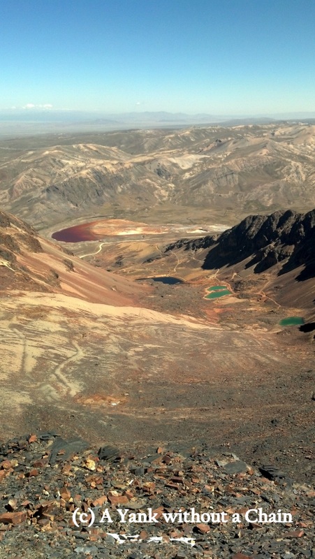 A view of the colorful mineral lakes from Chacaltaya