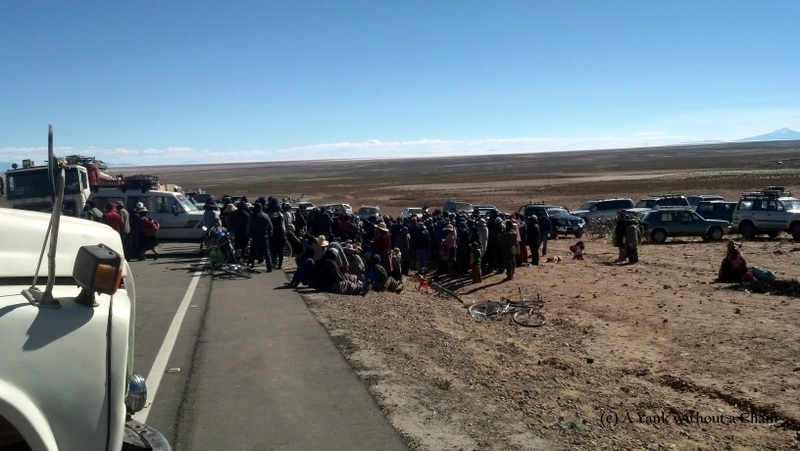 Protesters outside Uyuni demanding a new bus terminal