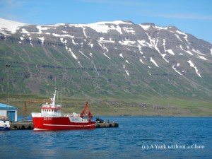 The port and mountain view at Seydisfjordur in eastern Iceland