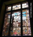 A stained glass inside the city hall representing -- the city hall