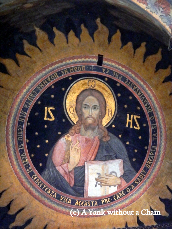 The painted ceiling of a convent in Bucharest