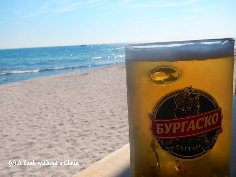 Enjoying a Bulgarian beer on the beach in Nessebar