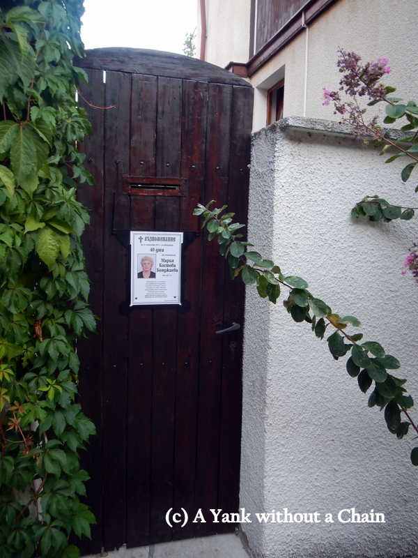 Doors in Bulgaria often have these posters to remember loved ones