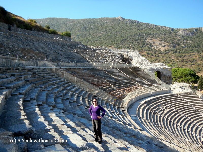 The Yank without a Chain standing in the theater at Ephesus