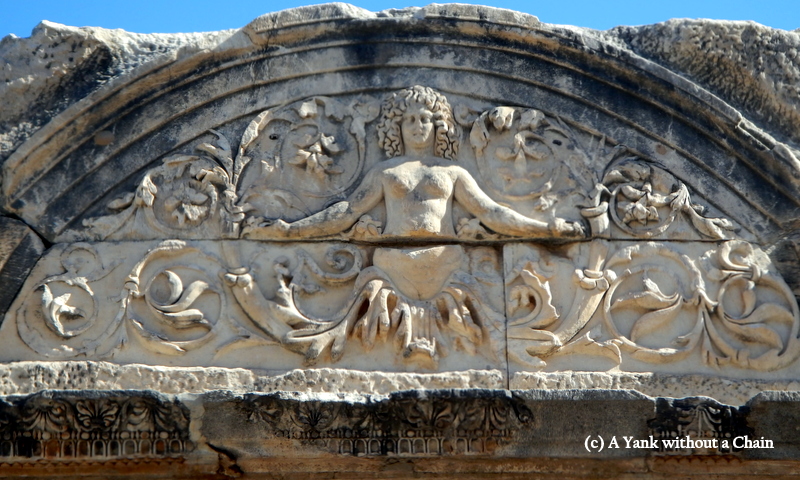 A detail of Medusa on the temple of Hadrian at Ephesus