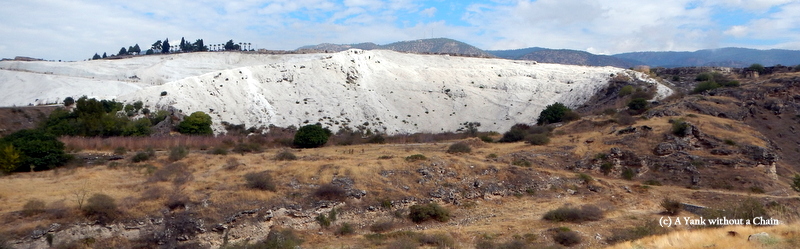 The view of the Pamukkale travertines from the town