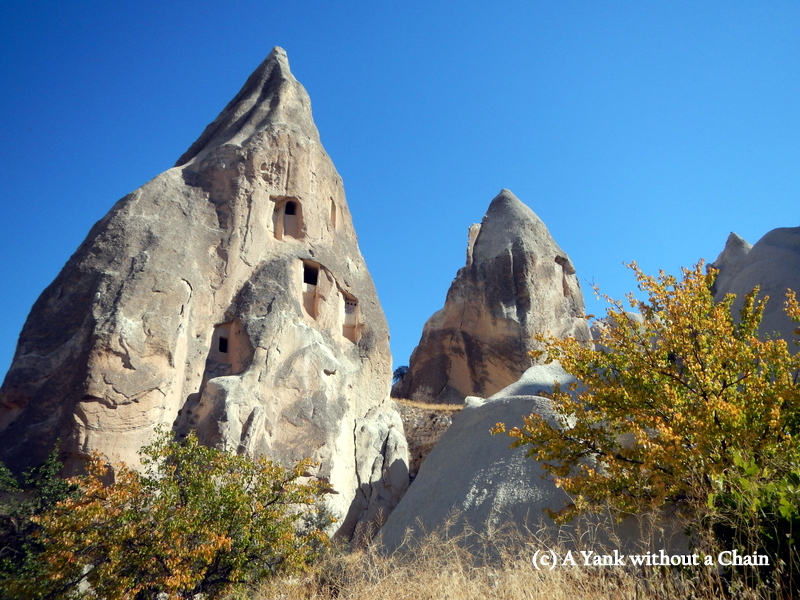 Some of the houses built into the rocks in Cappadocia