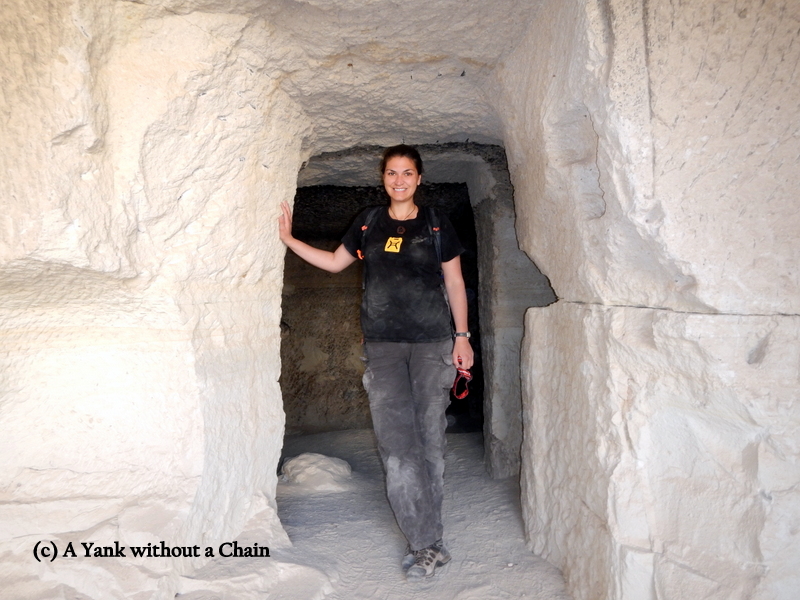 The Yank without a Chain standing at the entrance to a cave monastery in Cappadocia's Red Valley