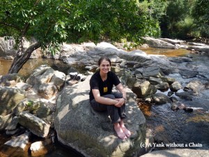 Sitting near the Mui Wo waterfalls