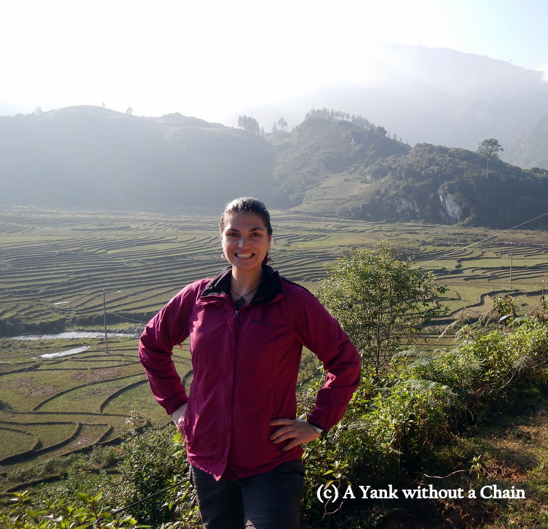 Posing with the rice terraces in the Sapa region of Vietnam