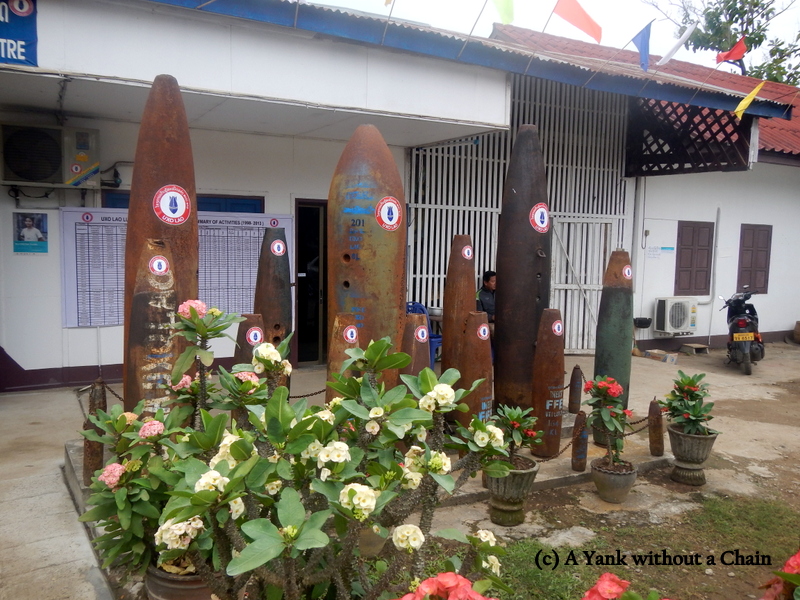 Some larger bombs on display outside the UXO Laos visitor center in Luang Prabang