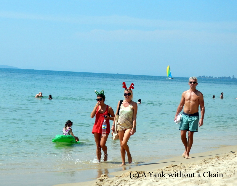 Festive beach attire on Christmas Day