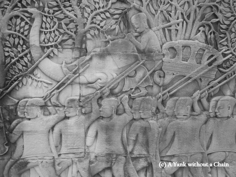 A detail of the bas relie at the Bayon inside Angkor Thom