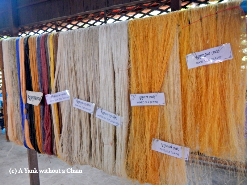 Samples of silk processed in different ways at the silk farm
