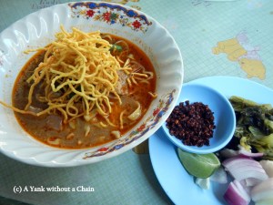 The local Chiang Mai noodle dish - Khao Soi - at a tiny restaurant called Khun Yai at the northern gate