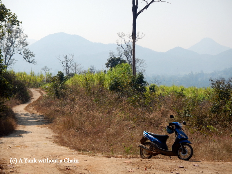 My rental moped parked at the Muang Pai stone forest