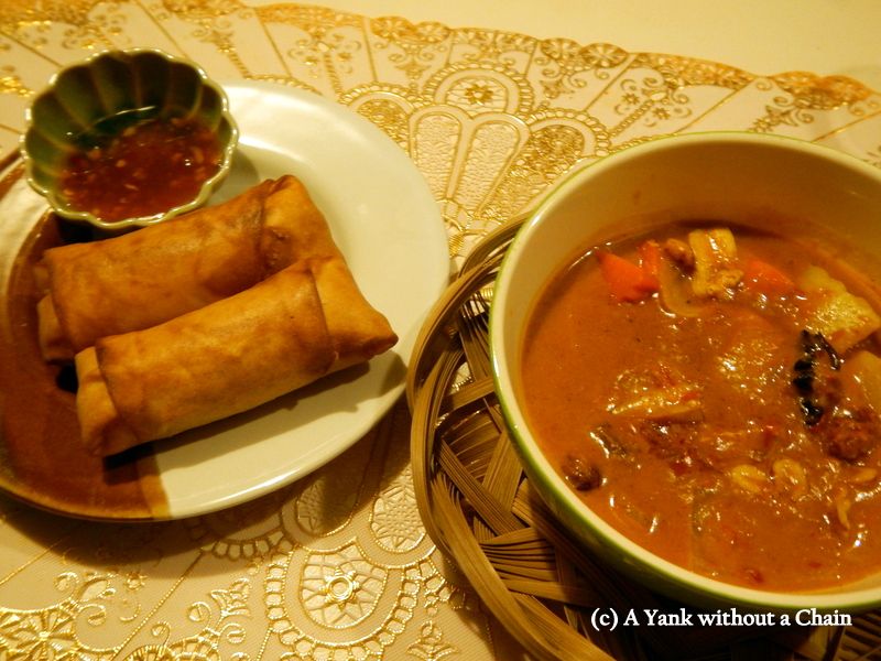 Spring rolls and massaman curry that I made during my Zabb-e-Lee cooking class in Chiang Mai