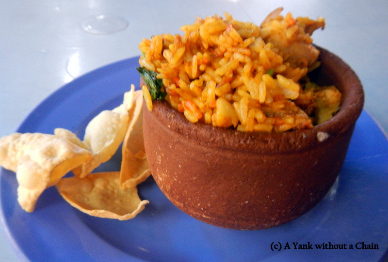 A safe option at the Red Garden - rice with chicken and mild seasoning