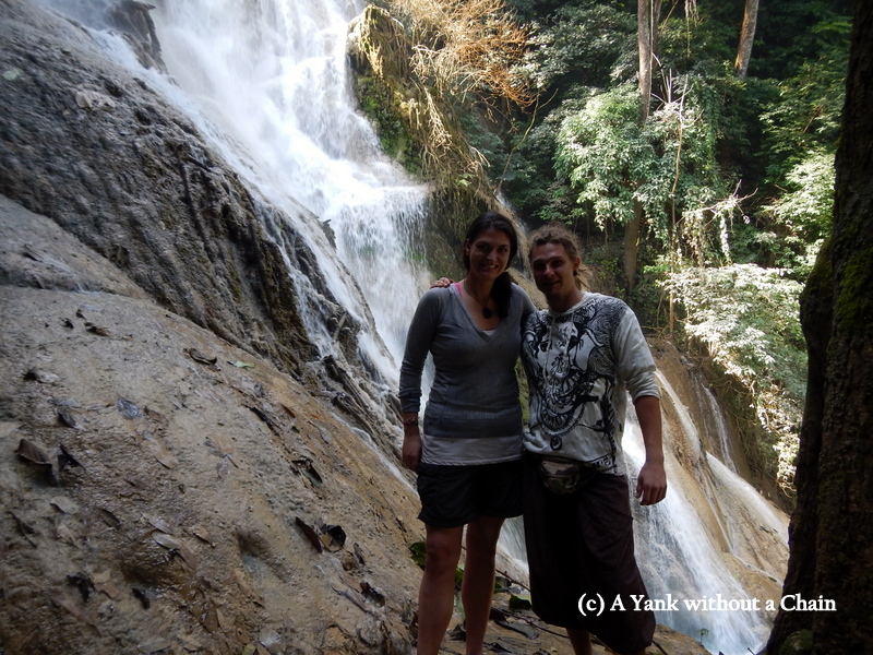 With a new hostel friend at Kuang Si falls outside Luang Prabang, Laos