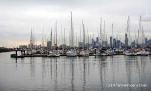 Boats at Port Phillip with the skyline of Melbourne