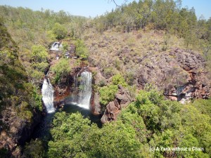 The view from above of Florence Falls - complete with rainbow - in Litchfield National Park